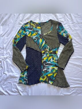 Radzoli Patchwork Knit Top Small Abstract Long Sleeve Artsy Boho